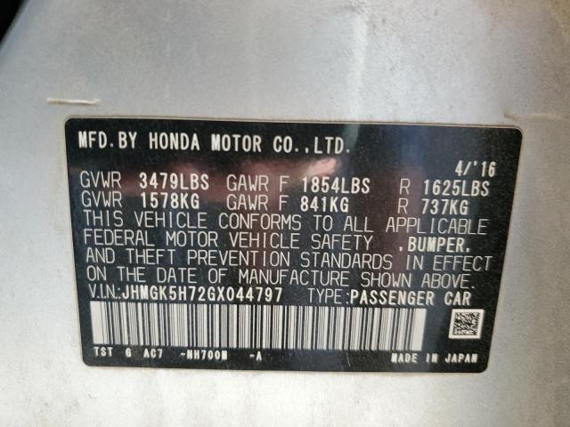 JHMGK5H72GX044797 - 2016 HONDA FIT EX SILVER photo 13