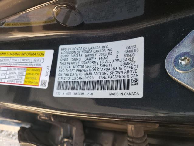 2HGFE2F54NH590914 - 2022 HONDA CIVIC SPORT CHARCOAL photo 12