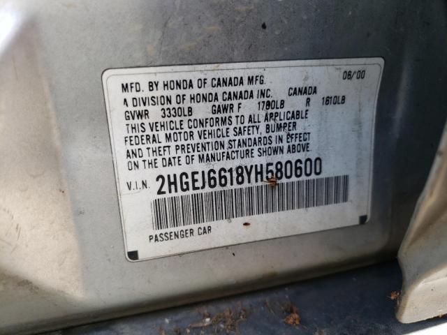 2HGEJ6618YH580600 - 2000 HONDA CIVIC BASE SILVER photo 12