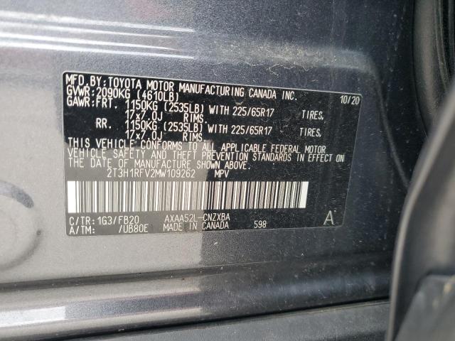 2T3H1RFV2MW109262 - 2021 TOYOTA RAV4 LE GRAY photo 13