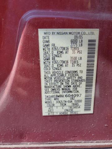 5N1AR18W86C604097 - 2006 NISSAN PATHFINDER LE BURGUNDY photo 14