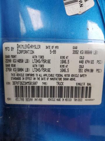 3B7KF26Z3XM581607 - 1999 DODGE RAM 2500 Mavi foto 12