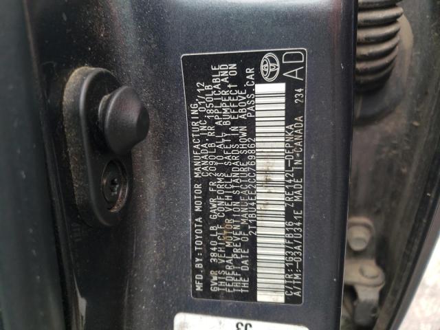 2T1BU4EE2CC769862 - 2012 TOYOTA COROLLA BASE GRAY photo 10
