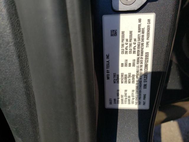 5YJ3E1EC0MF028959 - 2021 TESLA MODEL 3 Сірий фото 12