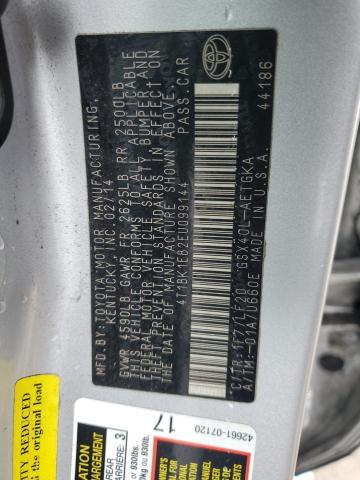 4T1BK1EB2EU099144 - 2014 TOYOTA AVALON BASE 银色 照片 10