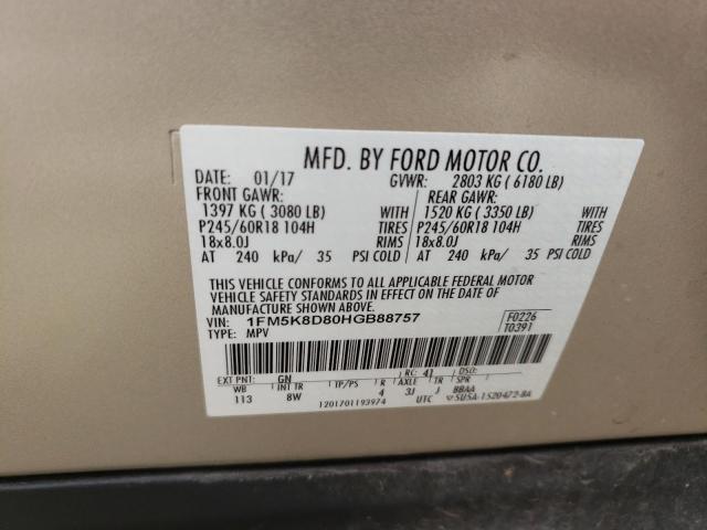 1FM5K8D80HGB88757 - 2017 FORD EXPLORER XLT CREAM photo 13