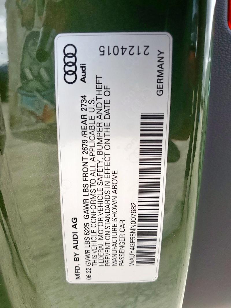 WAUY4GF55NN007682 - 2022 AUDI S5 PRESTIGE GREEN photo 12