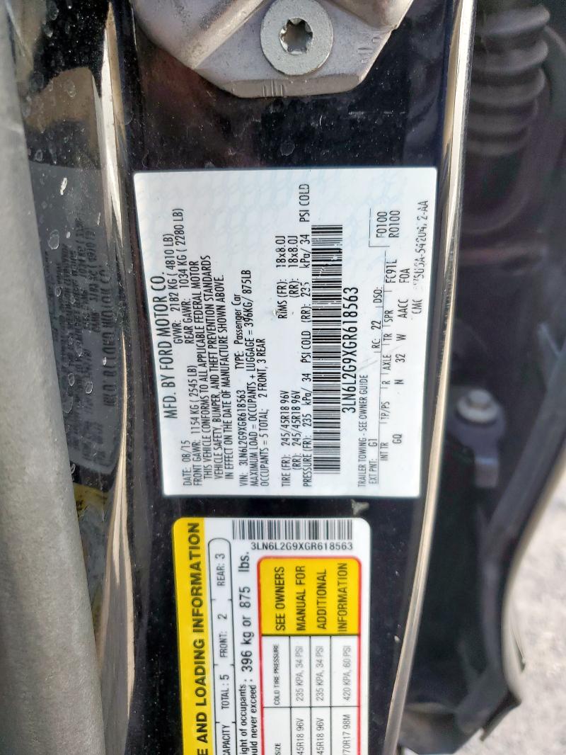 3LN6L2G9XGR618563 - 2016 LINCOLN MKZ BLACK photo 12