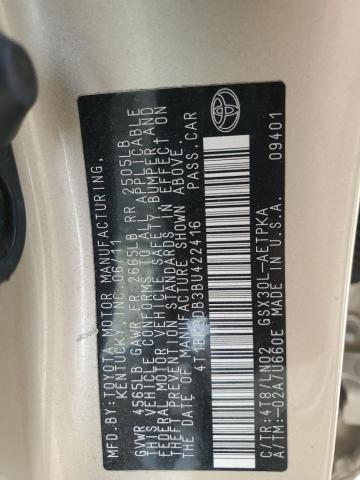 4T1BK3DB3BU422416 - 2011 TOYOTA AVALON BASE 金色 照片 12
