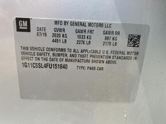 1G11C5SL4FU151840 - 2015 CHEVROLET MALIBU 1LT SILVER photo 13