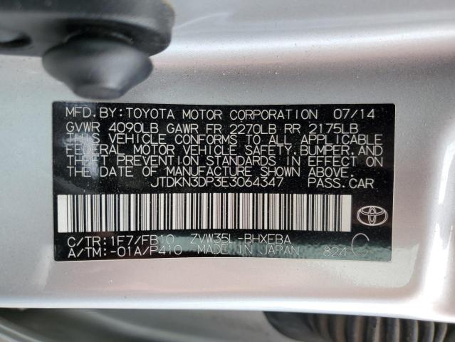 JTDKN3DP3E3064347 - 2014 TOYOTA PRIUS PLUG SILVER photo 12