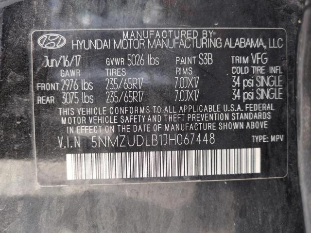 5NMZUDLB1JH067448 - 2018 HYUNDAI SANTA FE S BLACK photo 12