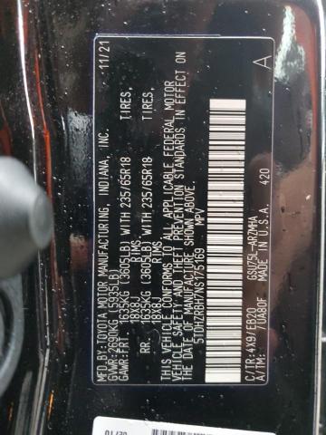 5TDHZRBH7NS175169 - 2022 TOYOTA HIGHLANDER XLE BLACK photo 13