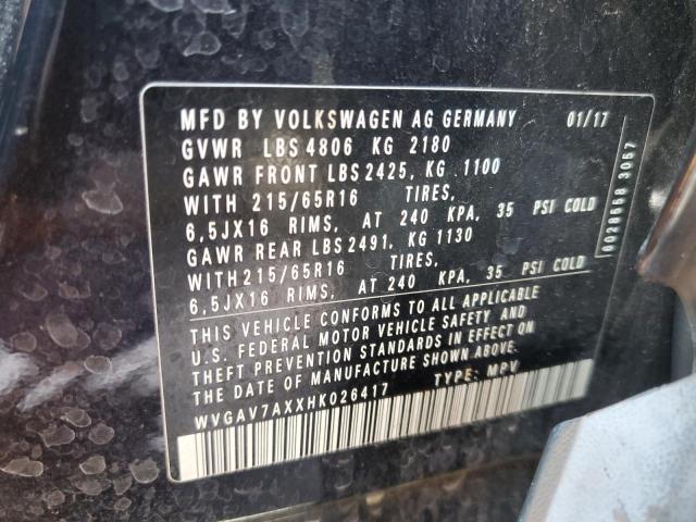 WVGAV7AXXHK026417 - 2017 VOLKSWAGEN TIGUAN S BLACK photo 13