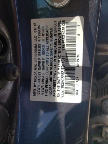 19XFC2F52JE014314 - 2018 HONDA CIVIC LX ნაცრისფერი ფოტო 12