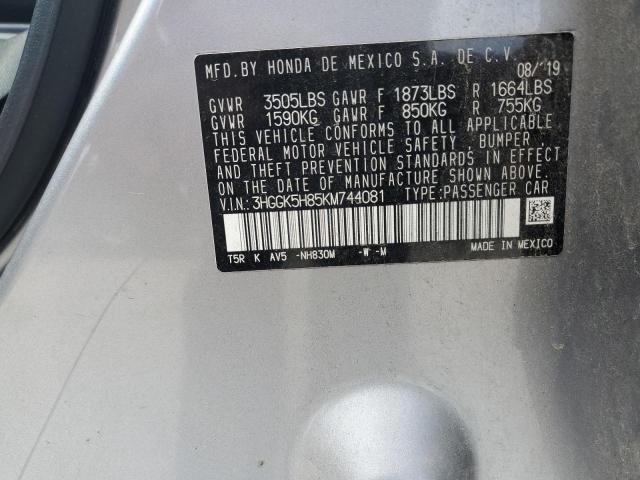 3HGGK5H85KM744081 - 2019 HONDA FIT EX Argent photo 12