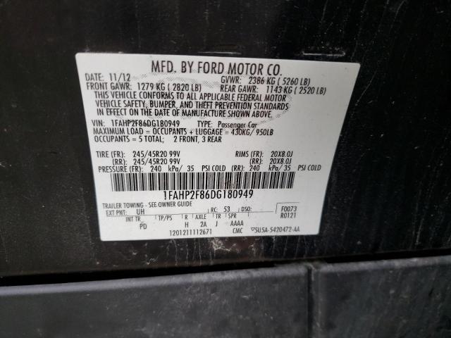 1FAHP2F86DG180949 - 2013 FORD TAURUS LIMITED BLACK photo 12