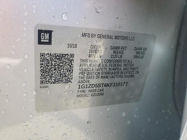 1G1ZD5ST6KF110172 - 2019 CHEVROLET MALIBU LT 银色 照片 12