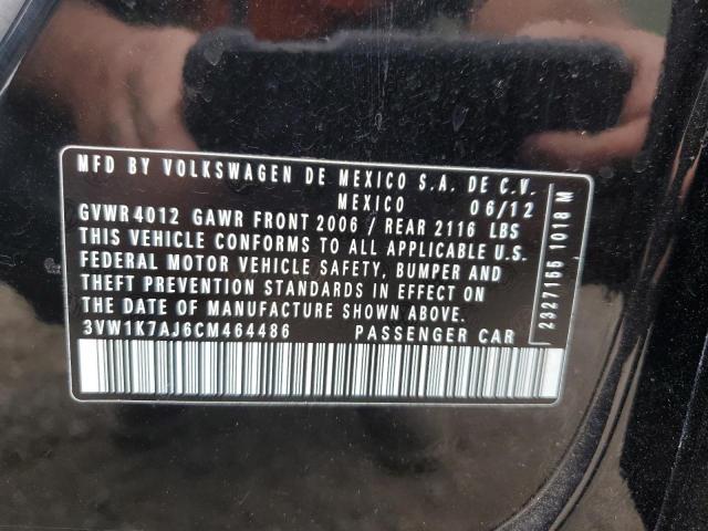 3VW1K7AJ6CM464486 - 2012 VOLKSWAGEN JETTA BASE 黑色 照片 12