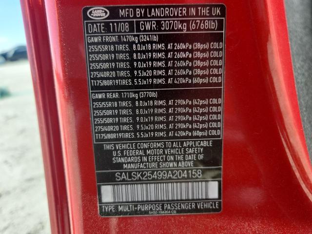 SALSK25499A204158 - 2009 LAND ROVER RANGE ROVE HSE MAROON photo 14