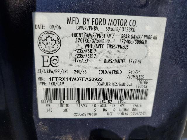 1FTRX14W37FA20922 - 2007 FORD F150 BLUE photo 12