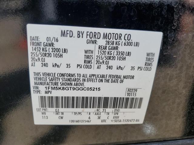 1FM5K8GT9GGC05215 - 2016 FORD EXPLORER SPORT BLACK photo 13