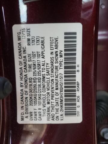 2HKRM3H7XGH511517 - 2016 HONDA CR-V EXL BURGUNDY photo 14