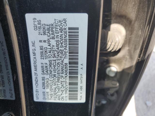 1HGCV1F17KA062658 - 2019 HONDA ACCORD LX BLACK photo 13