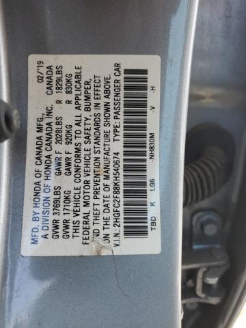 2HGFC2F88KH540674 - 2019 HONDA CIVIC SPORT Күміс фото 12