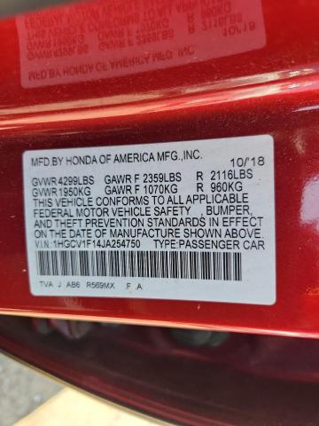1HGCV1F14JA254750 - 2018 HONDA ACCORD LX Rot Foto 12