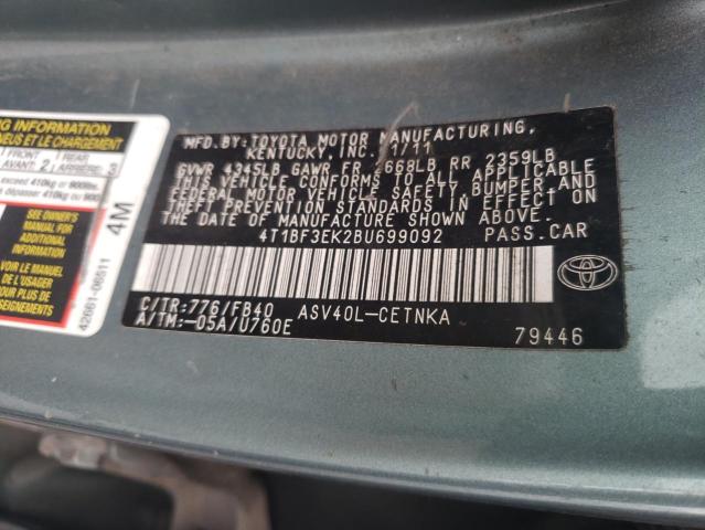 4T1BF3EK2BU699092 - 2011 TOYOTA CAMRY BASE 绿色 照片 12