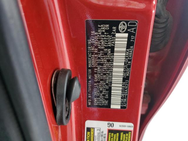 2T1BURHE6GC651361 - 2016 TOYOTA COROLLA L 红色 照片 12