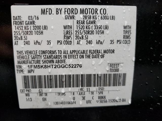 1FM5K8HT2GGC52276 - 2016 FORD EXPLORER PLATINUM BLACK photo 13