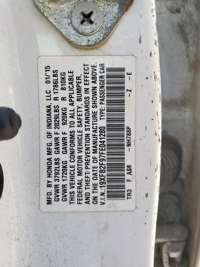 19XFB2F97FE041280 - 2015 HONDA CIVIC EXL WHITE photo 13