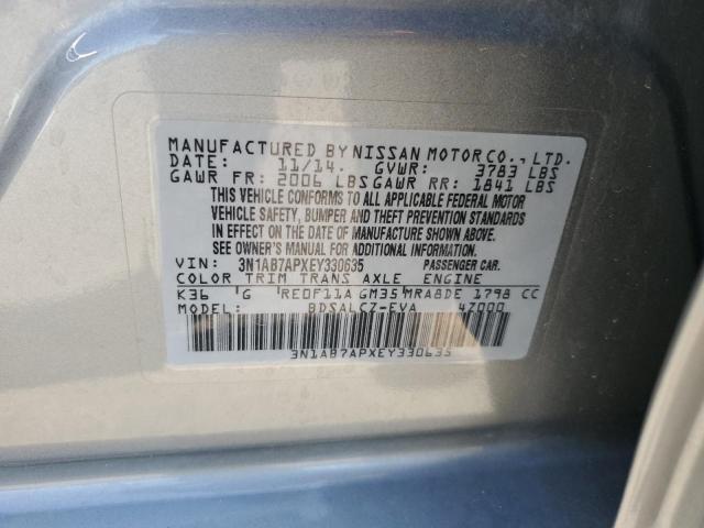 3N1AB7APXEY330635 - 2014 NISSAN SENTRA S SILVER photo 12