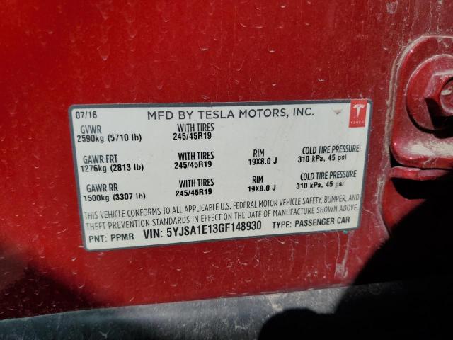 5YJSA1E13GF148930 - 2016 TESLA MODEL S Qırmızı foto 13