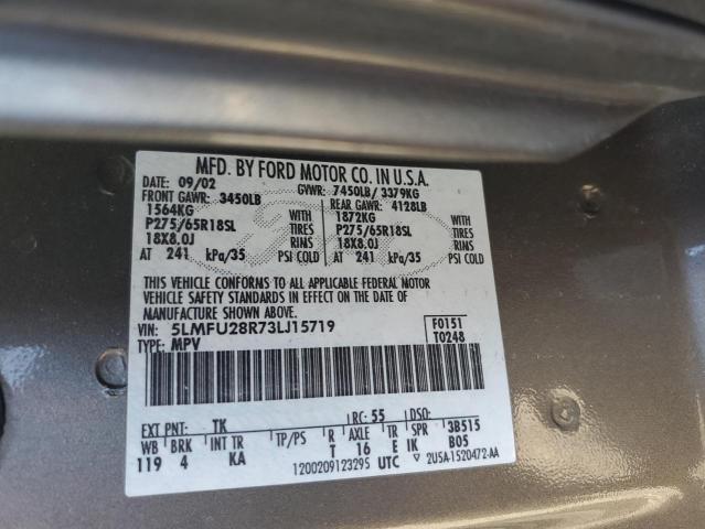 5LMFU28R73LJ15719 - 2003 LINCOLN NAVIGATOR 灰色 照片 10