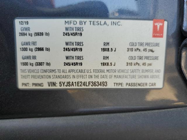 5YJSA1E24LF363493 - 2020 TESLA MODEL S BLUE photo 12