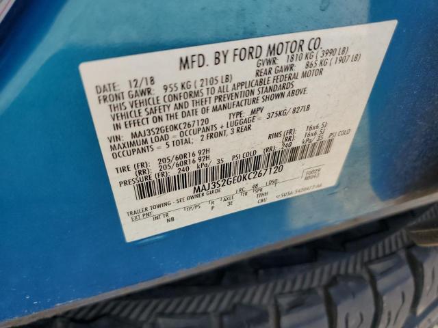 MAJ3S2GE0KC267120 - 2019 FORD ECOSPORT SE 蓝色 照片 12