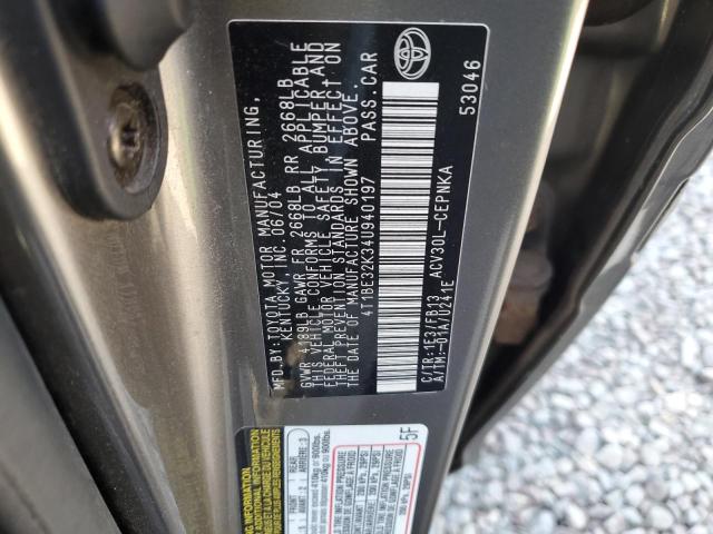 4T1BE32K34U940197 - 2004 TOYOTA CAMRY LE 石墨色 照片 12