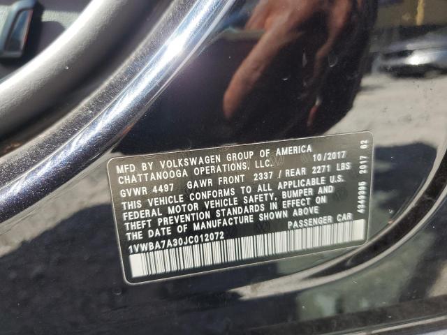 1VWBA7A30JC012072 - 2018 VOLKSWAGEN PASSAT SE 黑色 照片 12