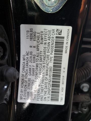 2HGFC2F82LH510863 - 2020 HONDA CIVIC SPORT 黑色 照片 13