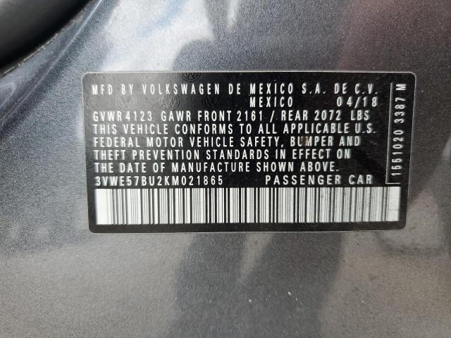 3VWE57BU2KM021865 - 2019 VOLKSWAGEN JETTA SEL GRAY photo 12