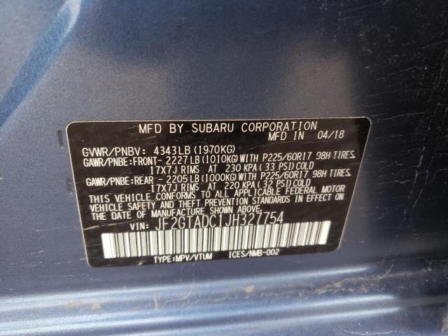 JF2GTADC1JH327754 - 2018 SUBARU CROSSTREK PREMIUM Көк фото 10