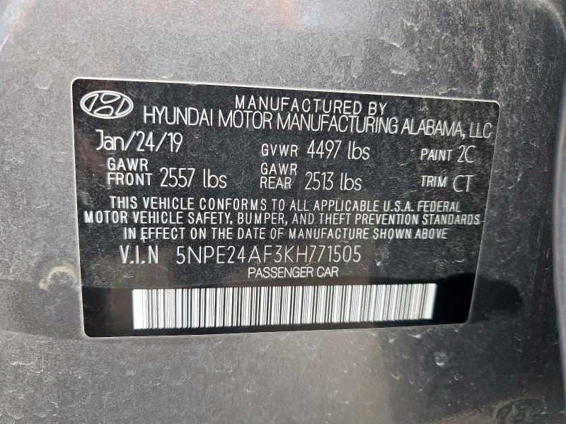 5NPE24AF3KH771505 - 2019 HYUNDAI SONATA SE 灰色 照片 12