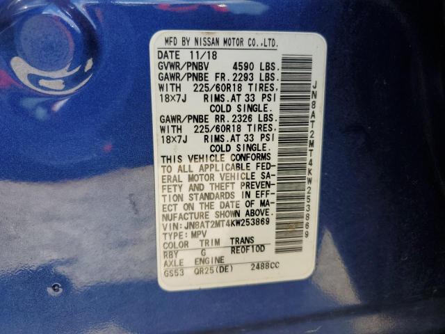 JN8AT2MT4KW253869 - 2019 NISSAN ROGUE S BLUE photo 14