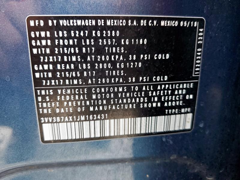 3VV3B7AX1JM163431 - 2018 VOLKSWAGEN TIGUAN SE Blau Foto 14