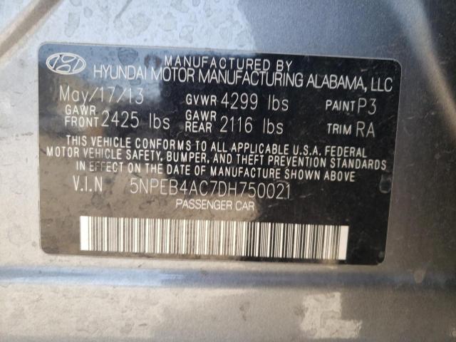 5NPEB4AC7DH750021 - 2013 HYUNDAI SONATA GLS GRAY photo 12