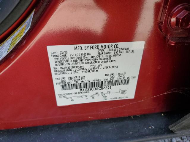 MAJ3S2GE8LC365894 - 2020 FORD ECOSPORT SE RED photo 12