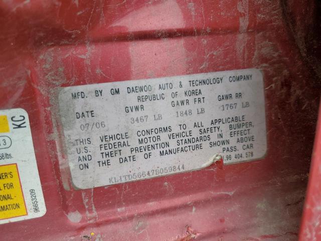 KL1TD56647B059844 - 2007 CHEVROLET AVEO BASE RED photo 12